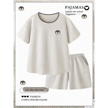 卡通企鵝純棉睡衣女款夏季短袖短褲休閑簡約家居服套裝薄2025新款