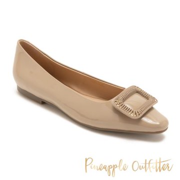 Pineapple Outfitter-氣質編織扣飾尖頭低跟鞋 FLODY-1-鏡米色