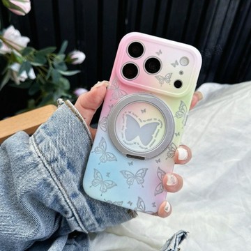 360旋轉磁吸支架 炫彩蝴蝶 適用於 蘋果 iPhone 17 16 15 Pro Max 手機殼 防摔殼 保護殼