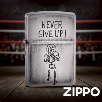 ZIPPO 永不放棄防風打火機 永不放棄 奮鬥者 加油打氣 點亮希望 骷髏線條 戰士形象 終身保修 ZA-6-O61