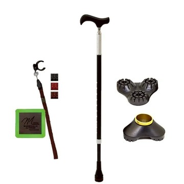 【海夫】枴杖屋 當代藝術系列 360度 防滑避震 10段伸縮手杖 三爪底座 夜光片扣環 銀白底白花紋 黑(C24C01)