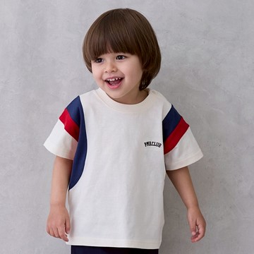 petit main 品牌旗艦店 【接觸涼感】袖邊拼色 半袖T恤 【兄弟裝】【日本直接出貨】