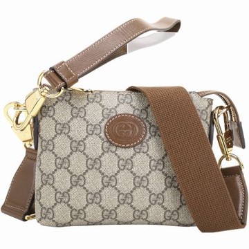 GUCCI 古馳 Interlocking GG帆布 附手挽帶 迷你手提/斜背包(棕色)