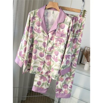 睡衣女夏季冰絲長袖甜美郁金香高級感家居服絲綢新款春夏季可外穿