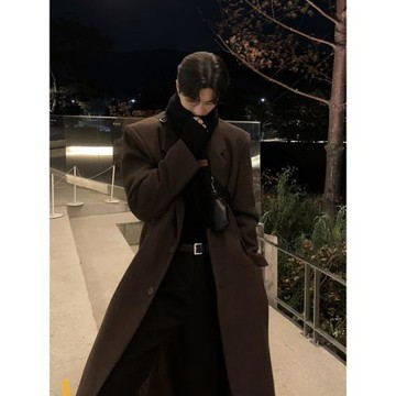 碧舍美拉德大衣中長款寬松韓版休閑墊肩毛呢大衣潮流百搭冬季新款