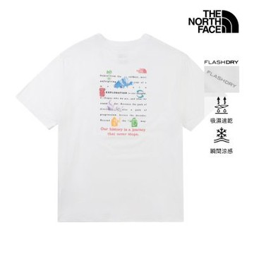 【The North Face 官方旗艦】北面男女款白色FLASHDRY速乾背面印花短袖T恤｜8GVJFN4