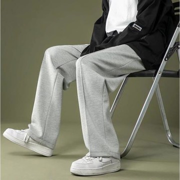 直筒休閑褲男寬松灰色春秋男士韓版衛褲潮流夏季垂感運動褲男黑色