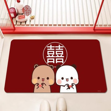 一二布布地墊 新婚地墊 新婚地毯 一二布布地毯 矽藻泥地墊 地墊 地毯 門墊 紅色喜慶浴室門口防滑腳墊 衛生間喜字門墊