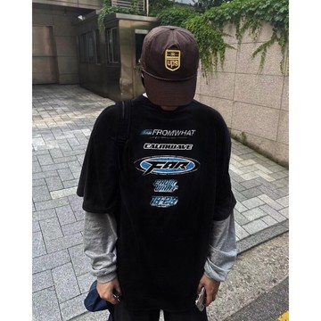 【PORY STORE】🇰🇷韓國 FAR 印花 復古 賽車 短袖 寬鬆 短t Y2K 厚磅短T