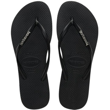 havaianas 哈瓦士 巴西人字拖 女款 Slim logo metallic 黑底銀扣 拖鞋 夾腳拖【南風百貨】
