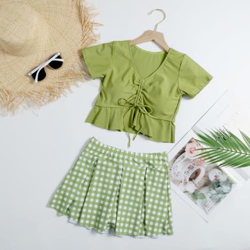 韓國小清新少女泳衣女童泳衣中大童12-15歲學生保守裙式分體泳裝