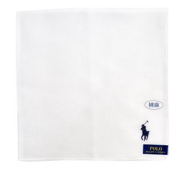 RALPH LAUREN  POLO 紳士款舒適棉麻材質帕領巾(白)