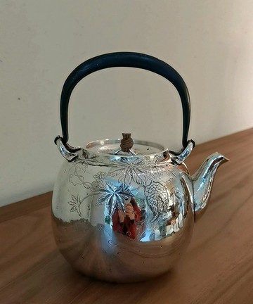 尚幀品 足銀鐵提梁青蔓銀壺 純手工 銀壺燒水煮茶器 800cc
