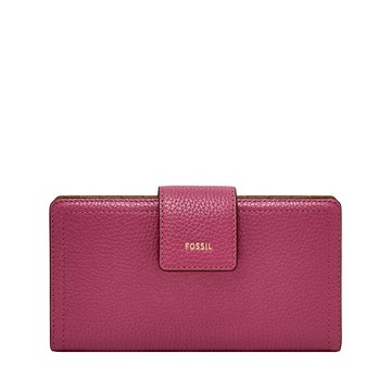 Logan 真皮扣式RFID防盜中長夾-桃紅色 SL7830658