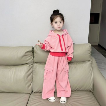 女童套裝春秋款中小童連帽衛衣工裝褲兩件套女寶秋季韓版運動套裝(鑫弘-萌寶童裝)可開發票