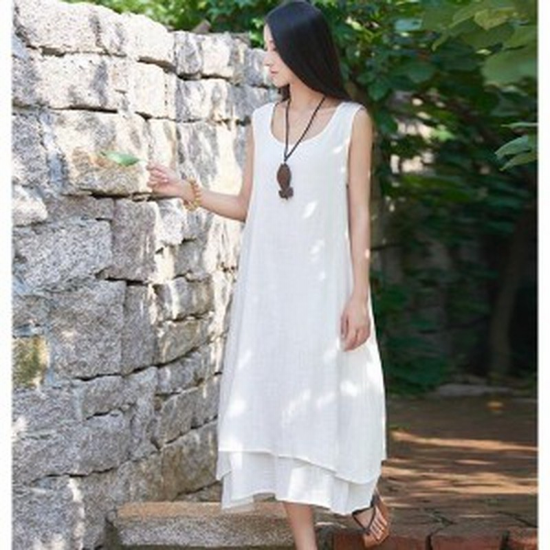 ワンピース ロング丈 体型カバー マキシワンピース コットン レース オシャレ 白ワンピ 春夏 ゆったり 無地 フレア ノースリ 通販 Lineポイント最大1 0 Get Lineショッピング