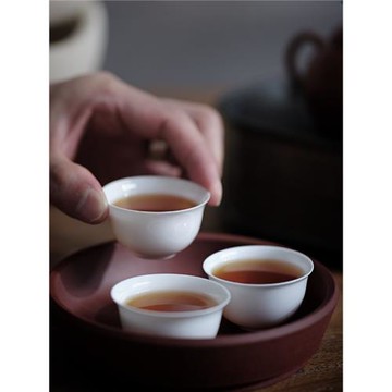 潮州工夫茶杯骨瓷杯白玉令杯若深杯反口白瓷杯高溫手工主人杯客杯