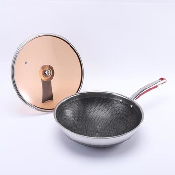 410不銹鋼蜂窩炒菜鍋家用不粘鍋炒鍋平底煎鍋電磁爐煤氣灶專用鍋
