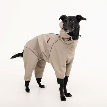 韓國 ppuya 全行犬 連身機能雨衣-米色