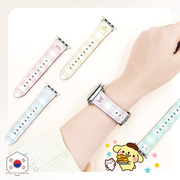 韓國正版KR｜三麗鷗格子風真皮錶帶 適用Apple Watch S1~10代 替換錶帶 iWatch 手錶帶 Kitty 大耳狗 Unicorn