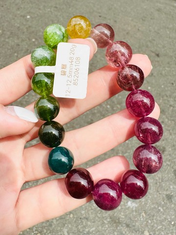 精品濃色大珠碧璽12-12.5mm48.20g經典色系帶藍碧漸層粉色碧璽