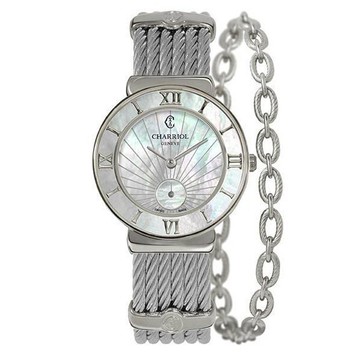 CHARRIOL 夏利豪 ST30SI560008 太陽紋羅馬小秒針鋼索腕錶 / 珍珠母貝面 30mm