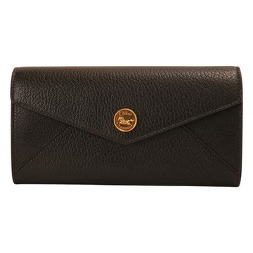 CHLOE- 粒面山羊皮皮革信封式翻釦長夾(黑)