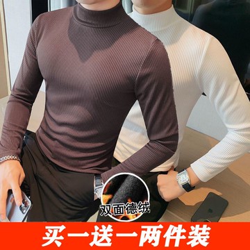 😍免運💥台灣出貨💥雙面德絨半高領男士長袖t恤秋冬季保暖打底衫男裝高級感緊身內搭