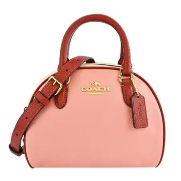 COACH Sydney 立體馬車LOGO拼色防刮皮革手提/斜背兩用包(糖果粉)