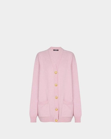 BALMAIN V 領喀什米爾寬版開襟衫 - 玫瑰粉 / 36