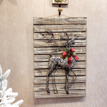 圣誕節麋鹿原木迎賓墻掛畫框布置酒店櫥窗圣誕樹鐵藝花環裝飾品