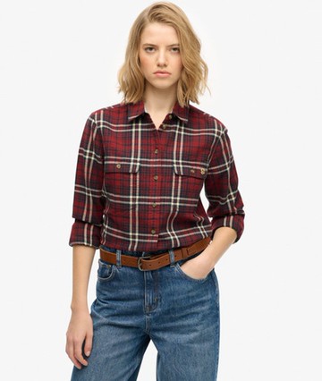 Superdry Women's Lumberjack Check Flannel Shirt Red Size: 4