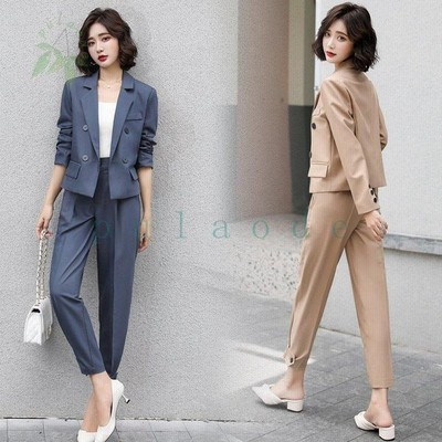 21おしゃれゆったりきれいめスーツアウター2点セットセットアップレディーステーパードパンツ発表会入園式スーツ大人気新作女性 面接 就活 通勤 通販 Lineポイント最大get Lineショッピング