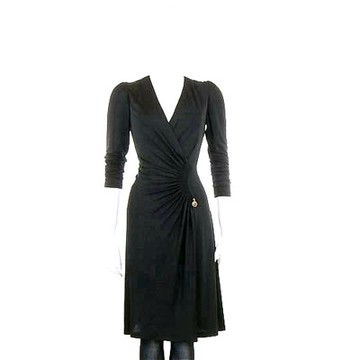 CLASS roberto cavalli 黑色V領側抓摺長袖洋裝