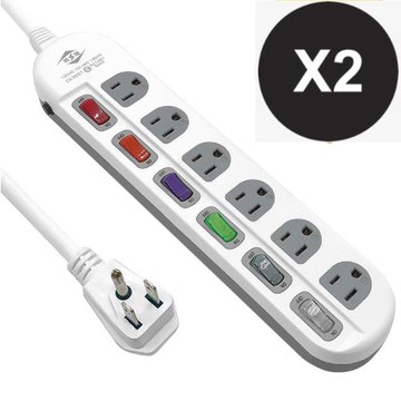 【威電】2入組CK-3661-9 3孔6開6座 防雷擊 突波 電腦 延長線 9尺/2.7M(平貼插頭 過載斷電 電源線組)