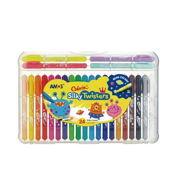 【AMOS 阿摩司】韓國原裝 細款24色無毐可水洗蠟筆(旋轉蠟筆 台灣總代理公司貨)