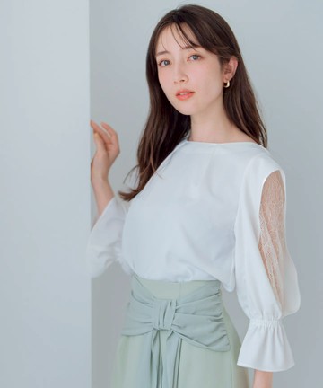 蕾絲袖口透膚優雅襯衫(MM518110)