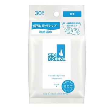 SEA BREEZE臉&身體兩用 涼感濕巾30入_無香