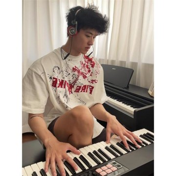 美式高街復古25SS夏季天使紅色字母印花落肩純棉重磅短袖T恤男女