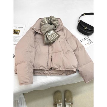 小個子超好看粉色短款羽絨服女冬季2025年新款韓系簡約白鴨絨外套