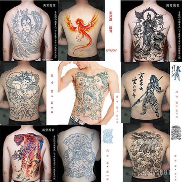 快速出貨 台灣現貨【699免運】紋身貼-滿背 滿背翅膀防水持久紋身貼紙男女仿真關羽藝妓般若後背前胸趙雲狼虎