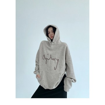 【RICECAKE & OISIS】美式慵懶 復古刺繡 帽t 高級感 百搭 oversize 連帽衛衣 女