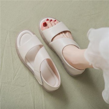 真皮軟底包跟魚嘴涼鞋女2023今年新款夏季中年媽媽平底孕婦鞋大碼