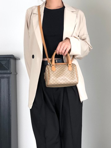 【 VintageShop solo 日本直送中古包專賣店 】CELINE  સੇલીન 馬卡龍斜背包 米色 PVC/皮革 2way 迷你包 v4cuzg