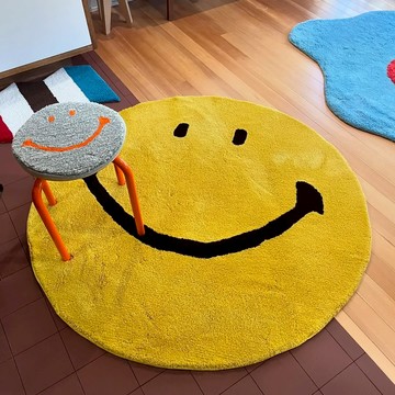 日本製 手工簇絨 Harvey Ball 笑臉聯名款 地墊 黃