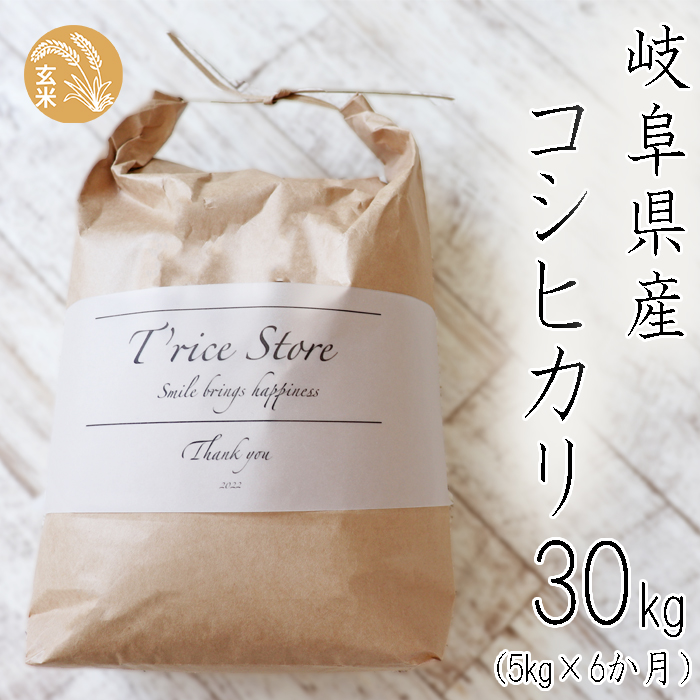 BE-8a T rice Store 岐阜県産コシヒカリ（玄米） 約30kg(5kg×6回）