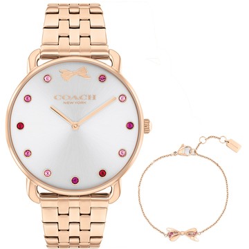COACH Elliot 蝴蝶結女錶 手錶手鍊套組-玫瑰金/36mm(CO14000127)