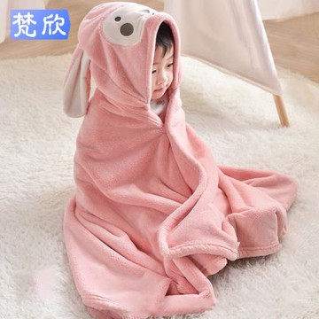 珊瑚絨連帽浴巾兒童寶寶洗澡速干斗篷卡通繡花可愛嬰兒浴袍斗篷