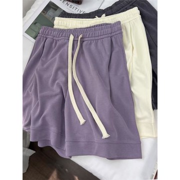 涼感銅氨絲冰絲5分短褲女夏天高腰垂感寬松闊腿休閑運動薄五分褲