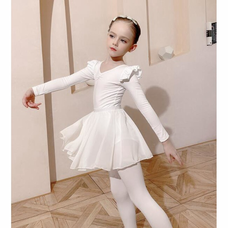胸元スワン柄・リボンパッセ】バレエ レオタード 子供 大人